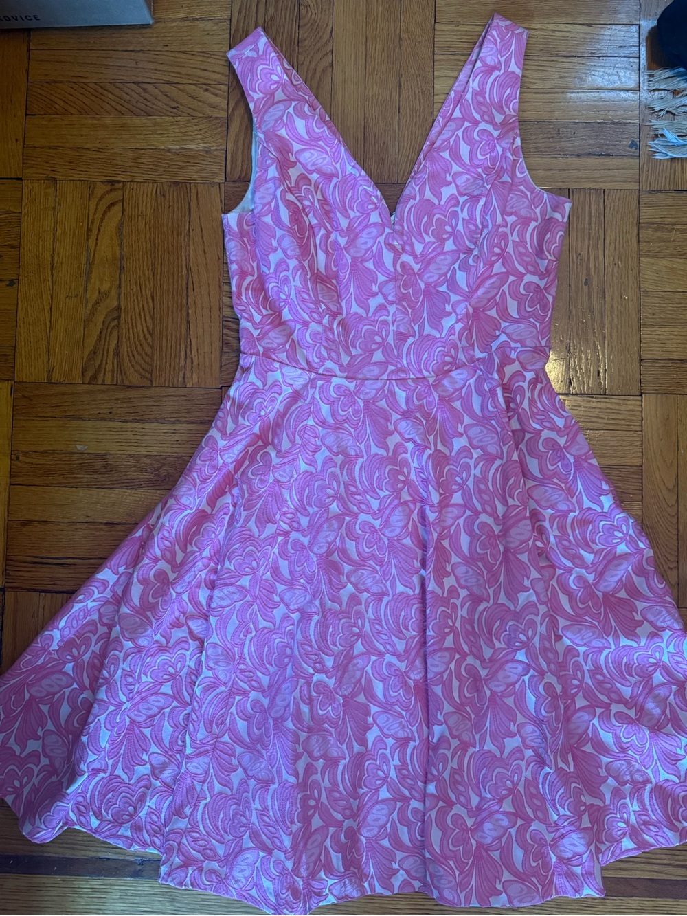 Pink Floral V-Neck Fit & Flare Dress by Maeve size 2